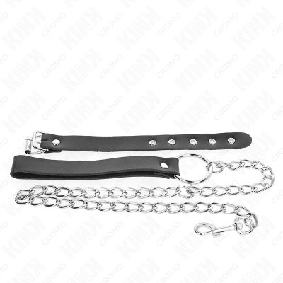 KINK - ANEL DE COURO PARA PÉNIS COM CORRENTE 21,5 X 2 CM E CORRENTE DE METAL 60 CM - D-241264 - Dona Pimenta