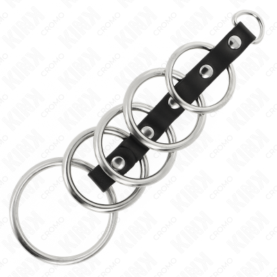 KINK - 5 ANÉIS DE METAL DE 3,2 CM A 5 CM CONECTADOS POR COURO - D-241269 - Dona Pimenta