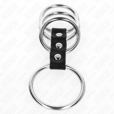 KINK - 4 ANÉIS DE METAL DE 3,7 CM A 5 CM CONECTADOS POR COURO - D-241273 - Dona Pimenta