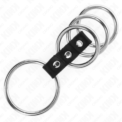 KINK - 4 ANÉIS DE METAL DE 3,7 CM A 5 CM CONECTADOS POR COURO - D-241273 - Dona Pimenta