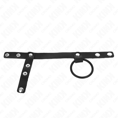 KINK - ANEL DE PÉNIS DE SILICONE 3,8 CM COM DIVISOR DE BOLAS E TIRA DE COURO 22 X 1,5 CM - D-241281 - Dona Pimenta