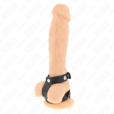 KINK - ANEL DE PÉNIS DUPLO DE COURO AJUSTÁVEL - D-241282 - Dona Pimenta