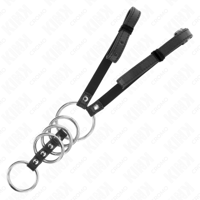 KINK - 5 ANÉIS DE PÉNIS 3,8 CM A 5 CM METAL COM CINTO DE COURO 112 CM - D-241283 - Dona Pimenta