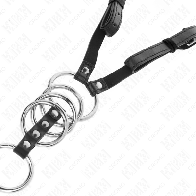KINK - 5 ANÉIS DE PÉNIS 3,8 CM A 5 CM METAL COM CINTO DE COURO 112 CM - D-241283 - Dona Pimenta