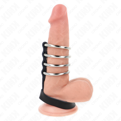 KINK - 4 ANÉIS DE METAL 3,8 CM CONECTADOS COM TIRA DE COURO 22 X 1,5 CM E FECHO DE PRESSÃO - D-241285 - Dona Pimenta