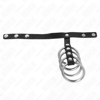 KINK - 4 ANÉIS DE METAL 3,8 CM CONECTADOS COM TIRA DE COURO 22 X 1,5 CM E FECHO DE PRESSÃO - D-241285 - Dona Pimenta