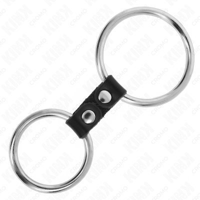 KINK - ANEL DE PÉNIS DUPLO DE METAL 3,7 CM A 5 CM CONECTADO POR TIRA DE COURO MODELO 2 - D-241289 - Dona Pimenta