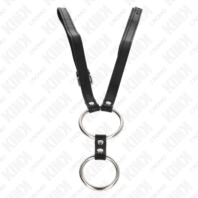 KINK - ANEL DE PÉNIS DUPLO DE METAL 3,8 CM A 5 CM COM CINTO DE COURO 112 CM - D-241303 - Dona Pimenta
