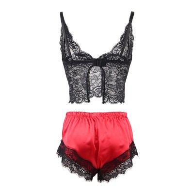 SUBBLIME - 953966 CAMISOLA DE SEDA CASUAL + CALÇA DE RENDA PRETA/VERMELHA L/XL - D-242169 - Dona Pimenta