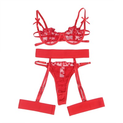 SUBBLIME - 954321 SUTIÃ COM ESTAMPA DE CORAÇÃO + TANGA + CINTO-LIGA VERMELHO S/M - D-242211 - Dona Pimenta
