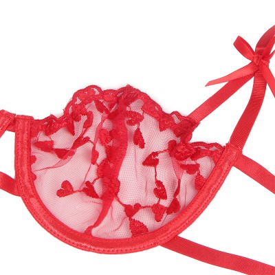 SUBBLIME - 954321 SUTIÃ COM ESTAMPA DE CORAÇÃO + TANGA + CINTO-LIGA VERMELHO S/M - D-242211 - Dona Pimenta