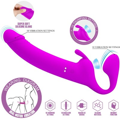 PRETTY LOVE - ZANINI STRAPLESS STRAP-ON 10 VIBRAÇÕES ROXO - D-241908 - Dona Pimenta