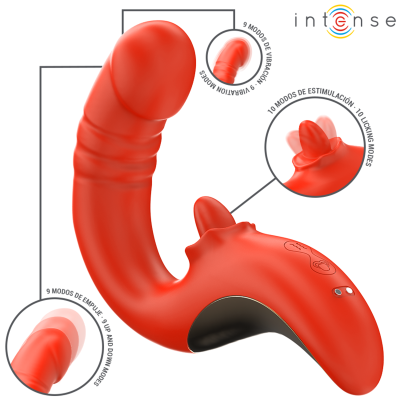 INTENSE - VIBRADOR E ESTIMULADOR PAULINA EM FORMA DE U VERMELHO - D-242088 - Dona Pimenta