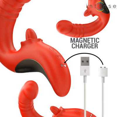 INTENSE - VIBRADOR E ESTIMULADOR PAULINA EM FORMA DE U VERMELHO - D-242088 - Dona Pimenta