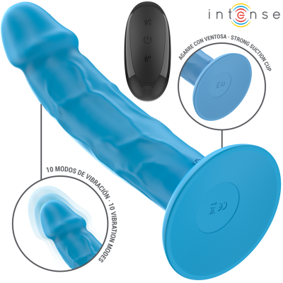 INTENSE - PHOEBE VIBRADOR REALISTA 10 VIBRAÇÕES AZUL CONTROLE REMOTO - D-241958 - Dona Pimenta