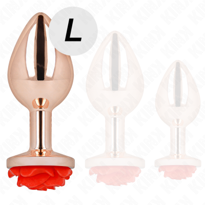 KINK - PLUG ANAL ROSA OURO COM ROSA VERMELHA L - D-242588 - Dona Pimenta