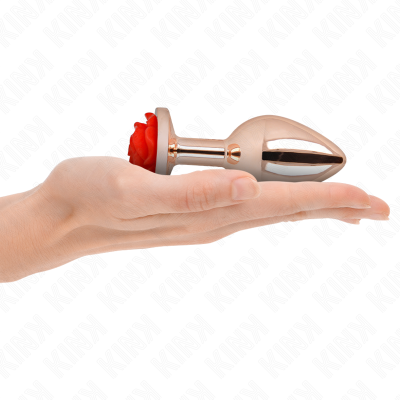 KINK - PLUG ANAL ROSA OURO COM ROSA VERMELHA L - D-242588 - Dona Pimenta