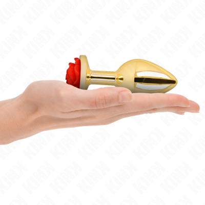 KINK - PLUG ANAL OURO ROSA VERMELHO TAMANHO L - D-242591 - Dona Pimenta