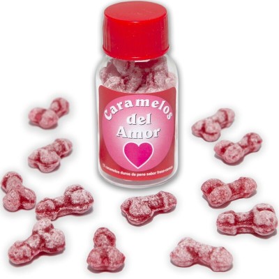 DIABLO PICANTE - 12 DOCES DE AMOR EM FORMA DE PÉNIS MORANGO/CEREJA - D-242356 - Dona Pimenta
