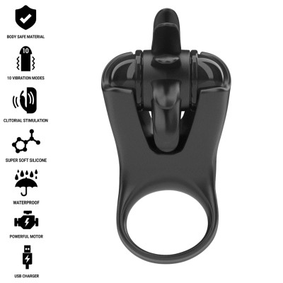 INTENSE - MABEL ANEL VIBRATÓRIO 10 VIBRAÇÕES COM ESTIMULADOR DE CLITÓRIS PRETO - D-242083 - Dona Pimenta