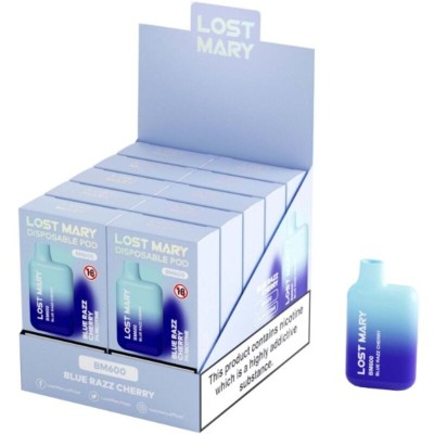 LOST MARY - BM600 NICOTINA VAPER 2% DESCARTÁVEL AZUL RAZZ CHERRY - D-242687 - Dona Pimenta