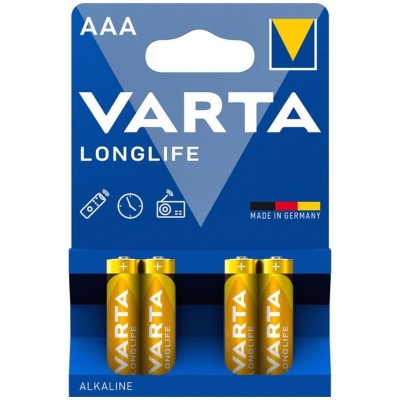VARTA - BATERIA ALCALINA AAA DE LONGA DURAÇÃO LR03 BLISTER*4 - D-242553 - Dona Pimenta