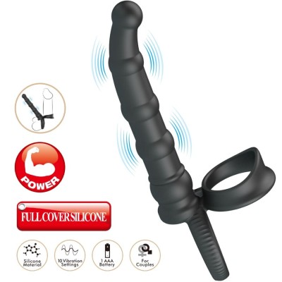 PRETTY LOVE - ANEL VIBRATÓRIO PARA PÉNIS TATUM COM PLUG 10 VIBRAÇÕES PRETO - D-242910 - Dona Pimenta