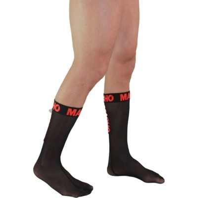 MACHO - MEIAS FINAS TAMANHO ÚNICO PRETO/VERMELHO - D-241317 - Dona Pimenta