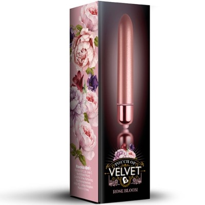 ROCKS-OFF - TOQUE DE BALA VIBRANTE DE VELUDO ROSE BLOOM 10 VELOCIDADES - D-243098 - Dona Pimenta