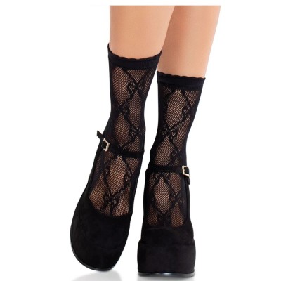 LEG AVENUE - MEIAS DE RENDA PRETA COM LAÇO - D-243071 - Dona Pimenta