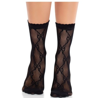 LEG AVENUE - MEIAS DE RENDA PRETA COM LAÇO - D-243071 - Dona Pimenta