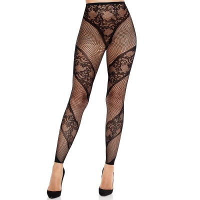 LEG AVENUE - CALÇA MEIA-CALÇA SEM PÃS DE RENDA E TRANSPARÊNCIA PRETA - D-243085 - Dona Pimenta
