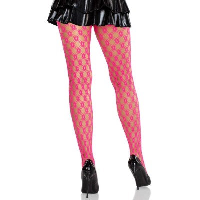 LEG AVENUE - MEIA-CALÇA DE RENDA COM ILHÃS ROSA NEON - D-243086 - Dona Pimenta
