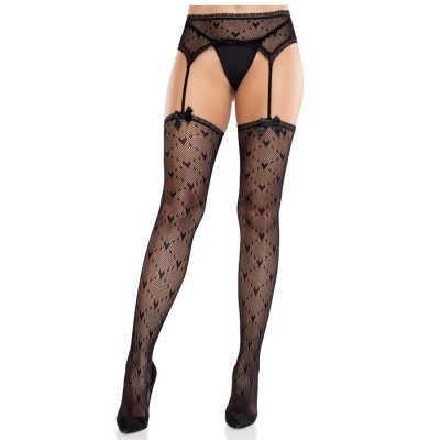 LEG AVENUE - MEIAS CORAÇÃO COM LIGAS PRETAS - D-243063 - Dona Pimenta
