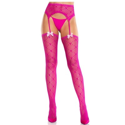 LEG AVENUE - MEIAS CORAÇÃO COM LIGAS MAGENTA - D-243065 - Dona Pimenta