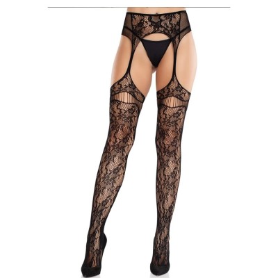 LEG AVENUE - MEIAS DE RENDA COM LIGAS PRETAS - D-243067 - Dona Pimenta