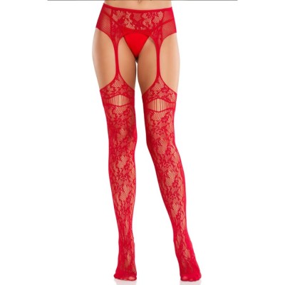 LEG AVENUE - MEIAS DE RENDA COM LIGAS VERMELHAS - D-243068 - Dona Pimenta