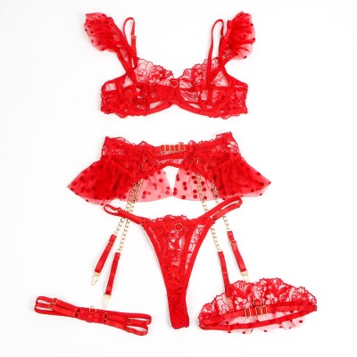 SUBBLIME - 957506 CONJUNTO DE SUTIÃ E LIGA DE RENDA VERMELHO S/M - D-242913 - Dona Pimenta