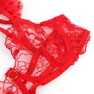 SUBBLIME - 957506 CONJUNTO DE SUTIÃ E LIGA DE RENDA VERMELHO S/M - D-242913 - Dona Pimenta
