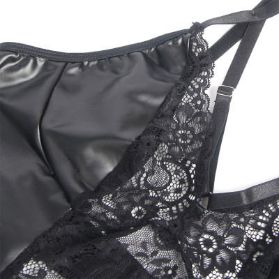 SUBBLIME - 957520 VESTIDO DE COURO COM RENDA FLORAL PRETO S/M - D-242917 - Dona Pimenta