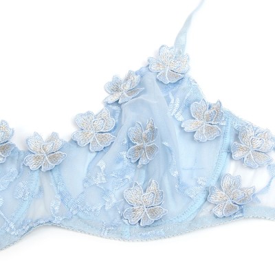SUBBLIME - 957629 CONJUNTO DE SUTIÃ E CALCINHA BORDADOS COM FLORES AZUL CELESTE S/M - D-242927 - Dona Pimenta