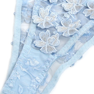 SUBBLIME - 957629 CONJUNTO DE SUTIÃ E CALCINHA BORDADOS COM FLORES AZUL CELESTE S/M - D-242927 - Dona Pimenta