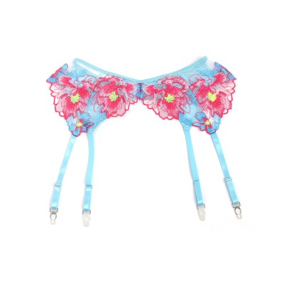 SUBBLIME - 957643 CONJUNTO DE SUTIÃ E CINTO-LIGA BORDADO COM FLORES ROSA S/M - D-242929 - Dona Pimenta