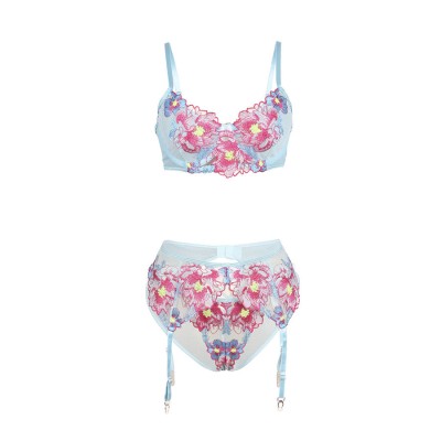 SUBBLIME - 957643 CONJUNTO DE SUTIÃ E CINTO-LIGA BORDADO COM FLORES ROSA S/M - D-242929 - Dona Pimenta