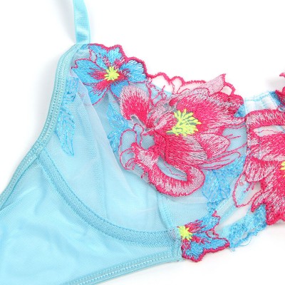 SUBBLIME - 957643 CONJUNTO DE SUTIÃ E CINTO-LIGA BORDADO COM FLORES ROSA S/M - D-242929 - Dona Pimenta