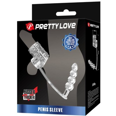 PRETTY LOVE - MANGA PARA PÉNIS COM PLUG ANAL TRANSPARENTE - D-242902 - Dona Pimenta