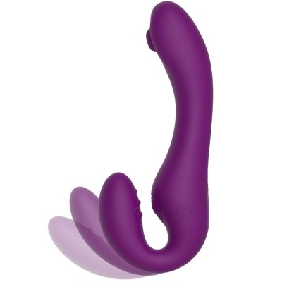 XOCOON - VIBRADOR STRAP-ON 2 EM 1 SEM ALÇAS COM CONTROLE REMOTO ROXO - D-243615 - Dona Pimenta