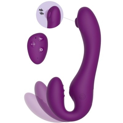 XOCOON - VIBRADOR STRAP-ON 2 EM 1 SEM ALÇAS COM CONTROLE REMOTO ROXO - D-243615 - Dona Pimenta