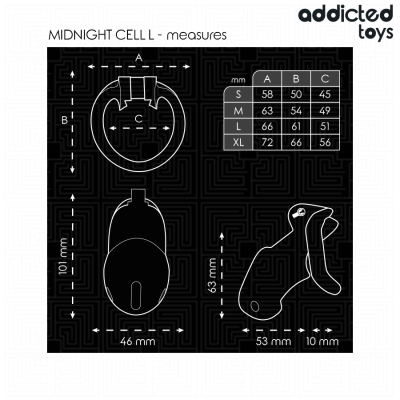 ADDICTED TOYS LOCKED - GAIOLA DE PÉNIS CELL MINDNIGHT TAMANHO L - D-242956 - Dona Pimenta
