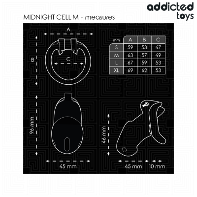 ADDICTED TOYS LOCKED - GAIOLA PARA PÉNIS CELL MINDNIGHT TAMANHO M - D-242960 - Dona Pimenta